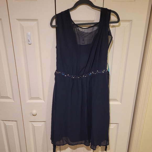 Yumi Chiffon Dropped Sleeve Navy Blue Cocktail Dress Size 8/10 - Picture 10 of 12
